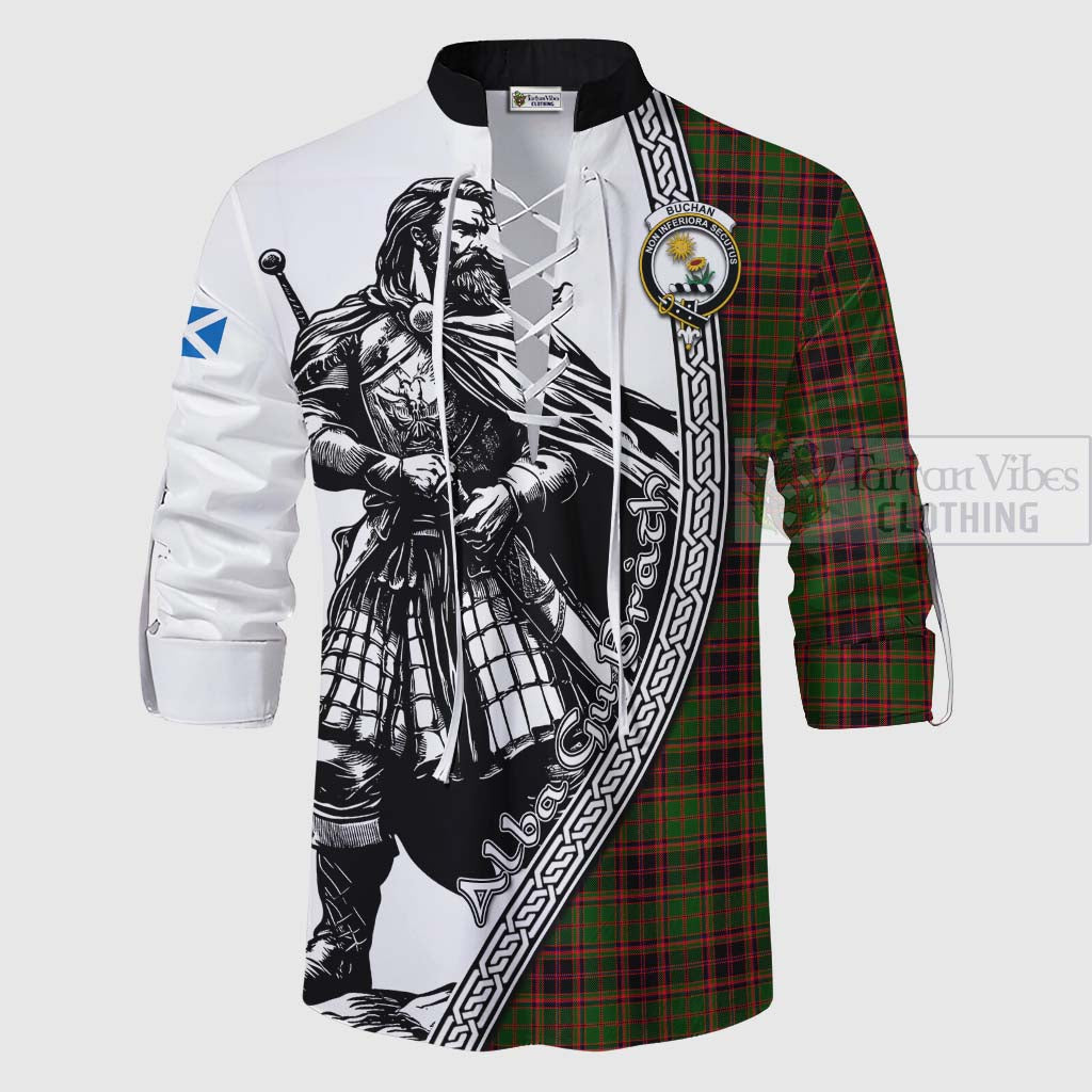 Tartan Vibes Clothing Buchan Tartan Clan Crest Ghillie Kilt Shirt with Highlander Warrior Celtic Style