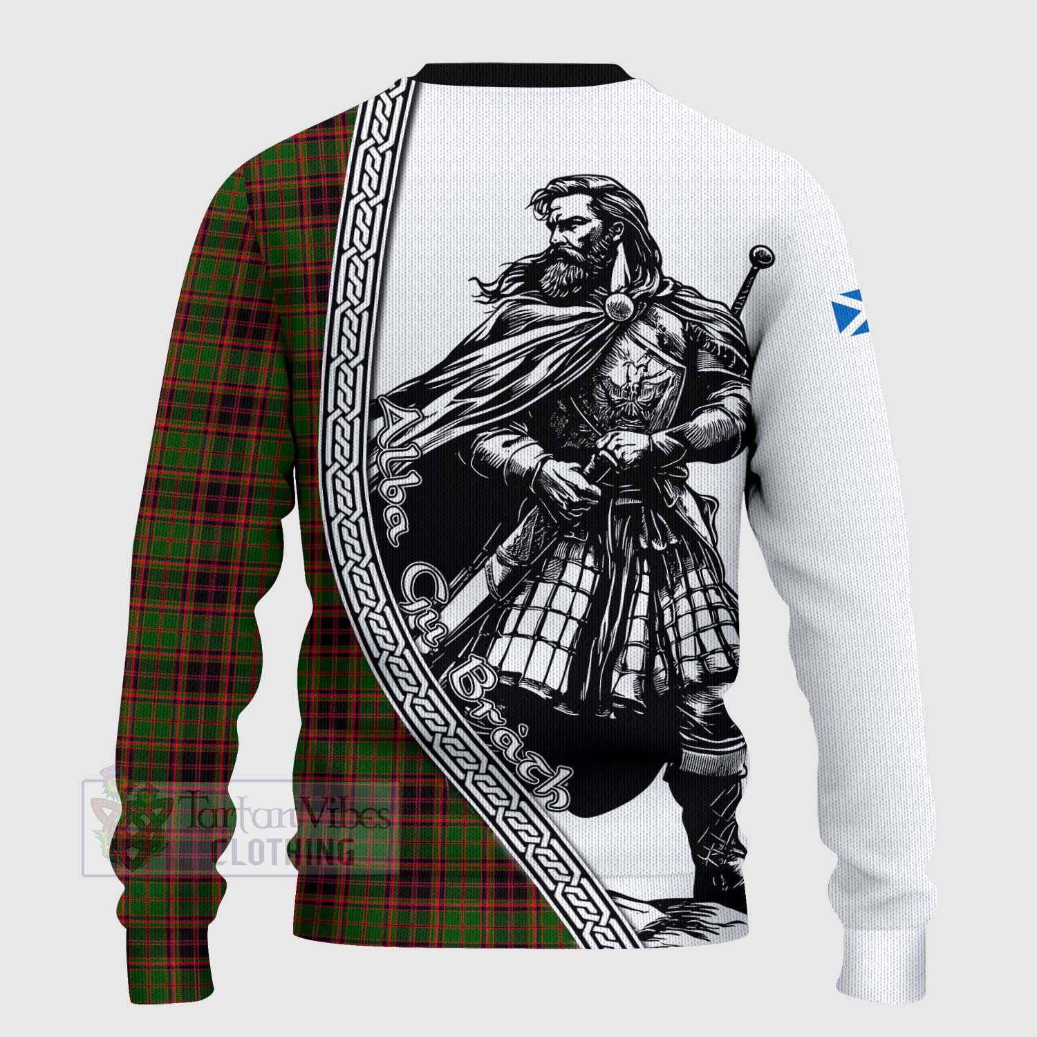 Tartan Vibes Clothing Buchan Tartan Clan Crest Knitted Sweater with Highlander Warrior Celtic Style