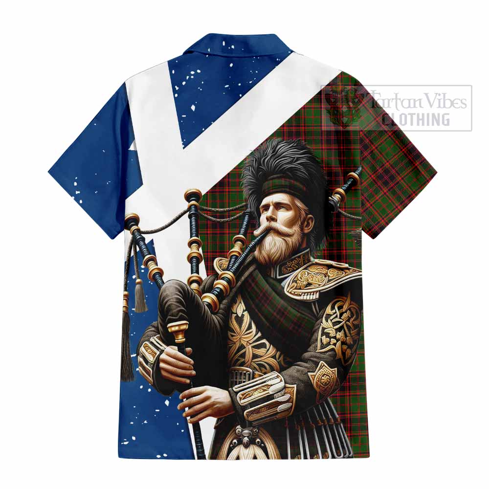 Tartan Vibes Clothing Buchan Tartan Short Sleeve Button Shirt with Family Crest Scottish Bagpiper Vibes