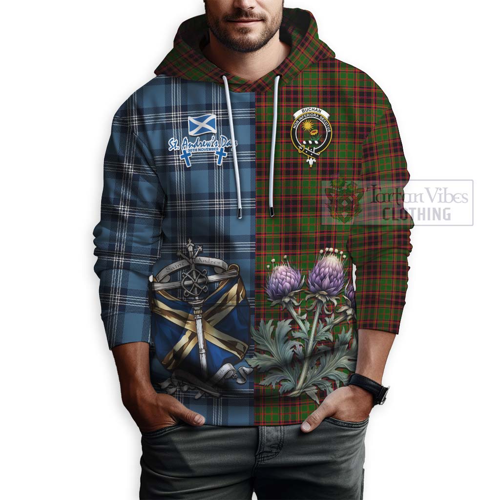 Tartan Vibes Clothing Buchan Tartan Hoodie Happy St. Andrew's Day Half Tartan Style