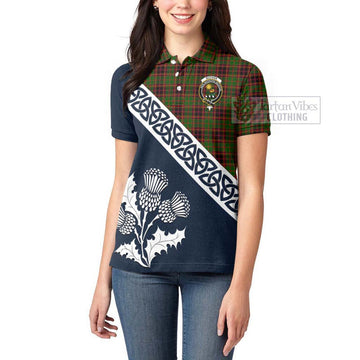 Buchan Tartan Women's Polo Shirt Featuring Thistle and Scotland Map