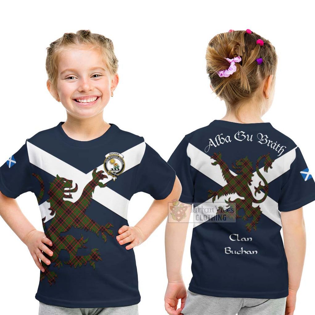 Tartan Vibes Clothing Buchan Tartan Lion Rampant Kid T-Shirt – Proudly Display Your Heritage with Alba Gu Brath and Clan Name