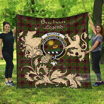 Buchan Tartan Quilt with Family Crest and Scottish Symbol Style