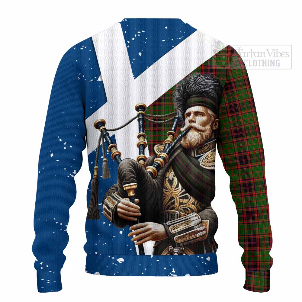 Tartan Vibes Clothing Buchan Tartan Knitted Sweater with Family Crest Scottish Bagpiper Vibes