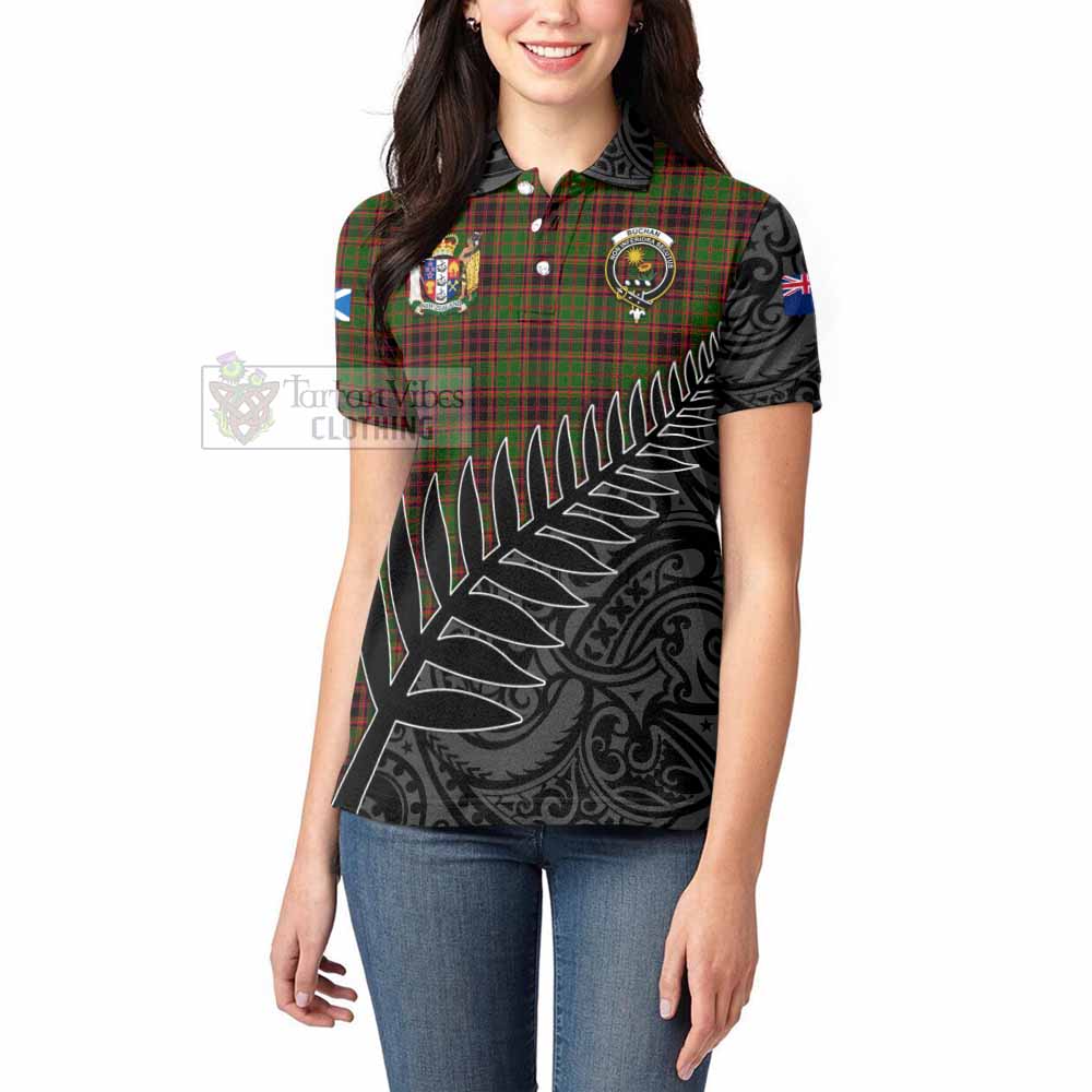 Tartan Vibes Clothing Buchan Crest Tartan Women's Polo Shirt with New Zealand Silver Fern Half Style