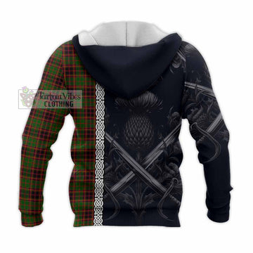 Buchan Tartan Knitted Hoodie with Family Crest Cross Sword Thistle Celtic Vibes