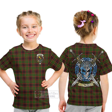 Buchan Tartan Kid T-Shirt with Family Crest Celtic Skull Style