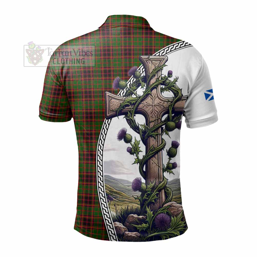 Tartan Vibes Clothing Buchan Tartan Polo Shirt with Family Crest and St. Andrew's Cross Accented by Thistle Vines