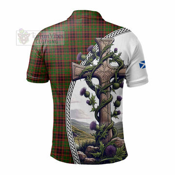 Buchan Tartan Polo Shirt with Family Crest and St. Andrew's Cross Accented by Thistle Vines