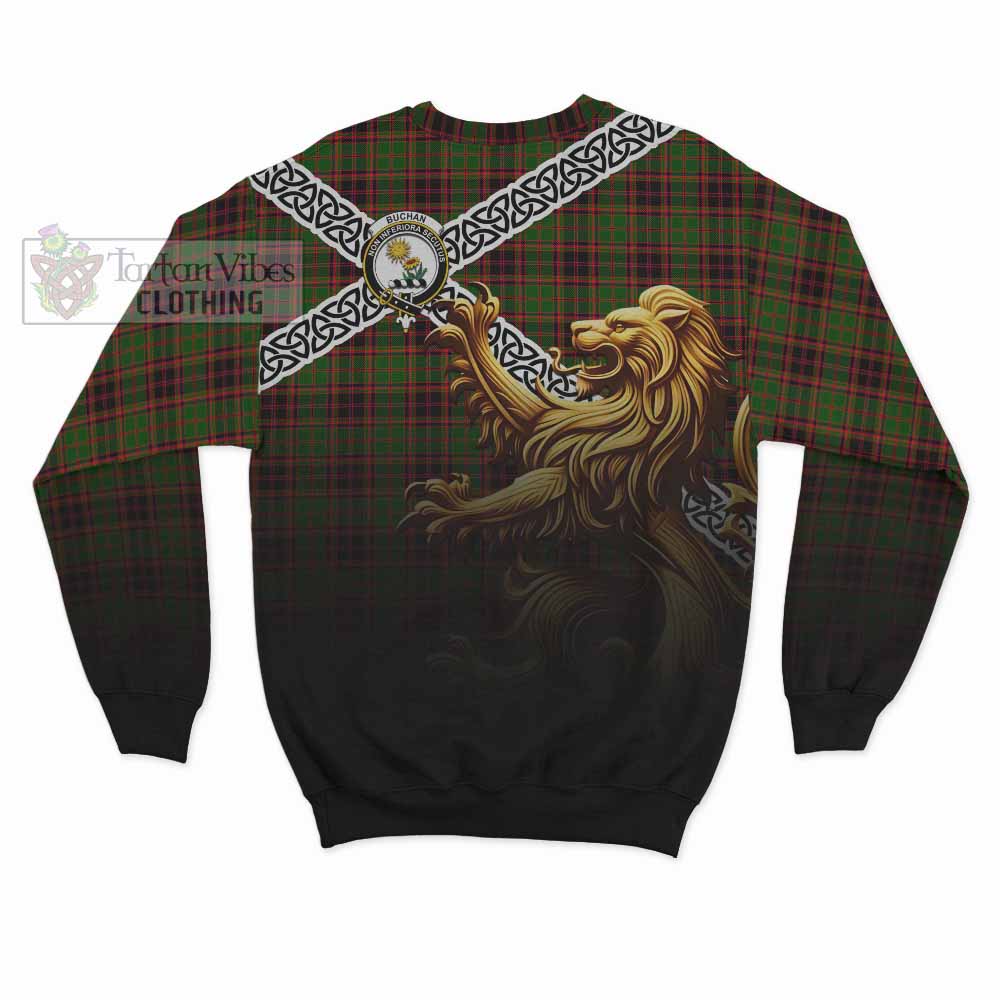 Buchan Crest Tartan Sweatshirt with Golden Lion Emblem Celtic Style - Tartan Vibes Clothing