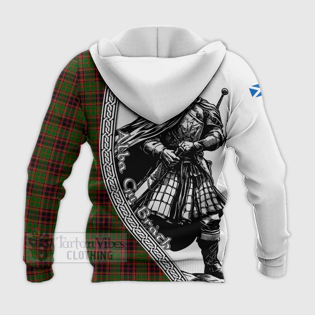 Tartan Vibes Clothing Buchan Tartan Clan Crest Knitted Hoodie with Highlander Warrior Celtic Style