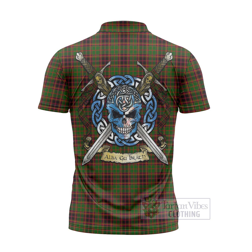 Tartan Vibes Clothing Buchan Tartan Zipper Polo Shirt with Family Crest Celtic Skull Style