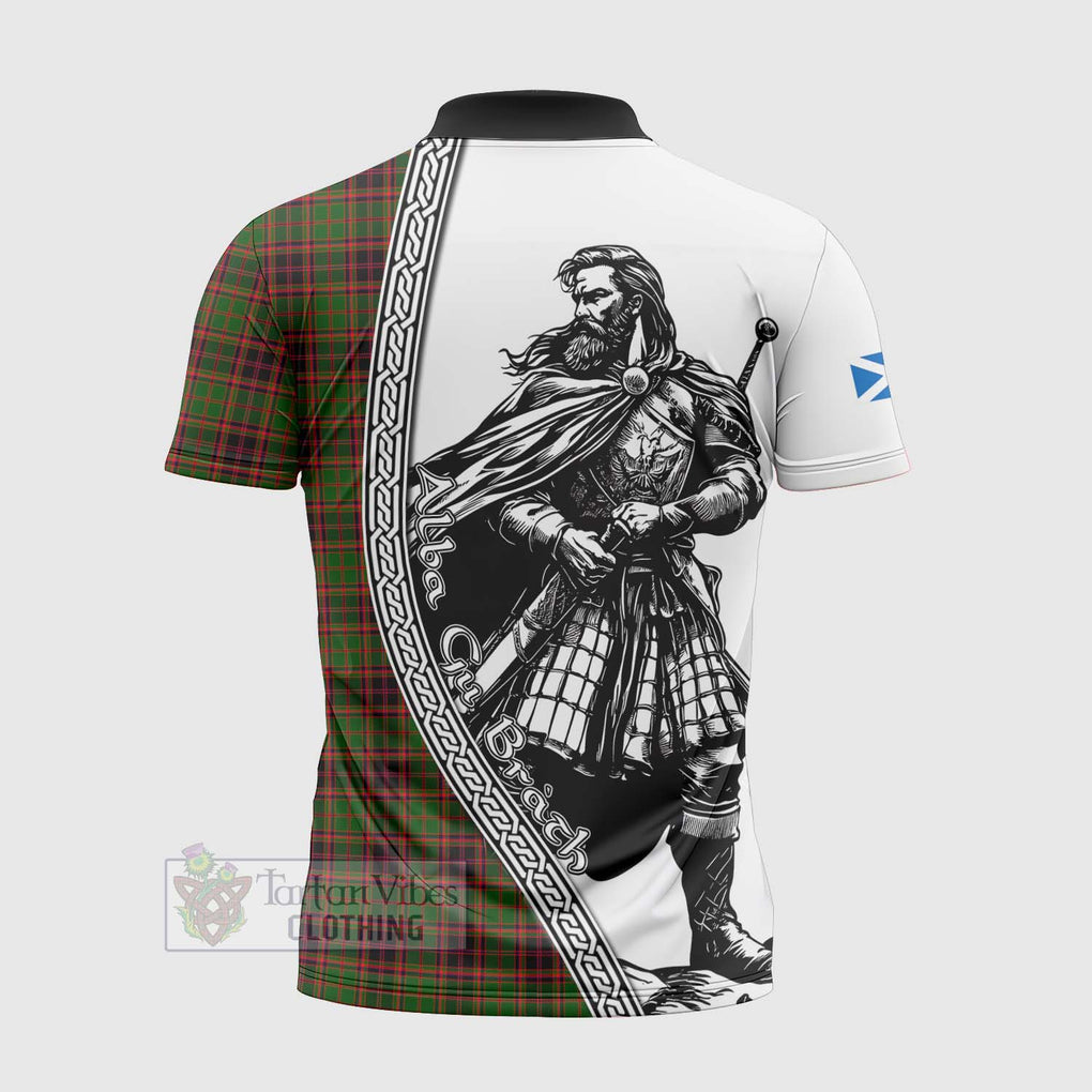 Tartan Vibes Clothing Buchan Tartan Clan Crest Zipper Polo Shirt with Highlander Warrior Celtic Style