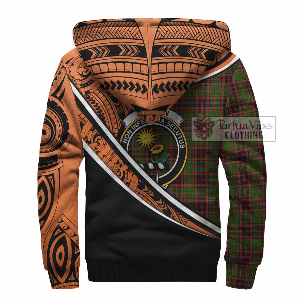 Tartan Vibes Clothing Buchan Crest Tartan Sherpa Hoodie with Maori Tattoo Style - Orange Version