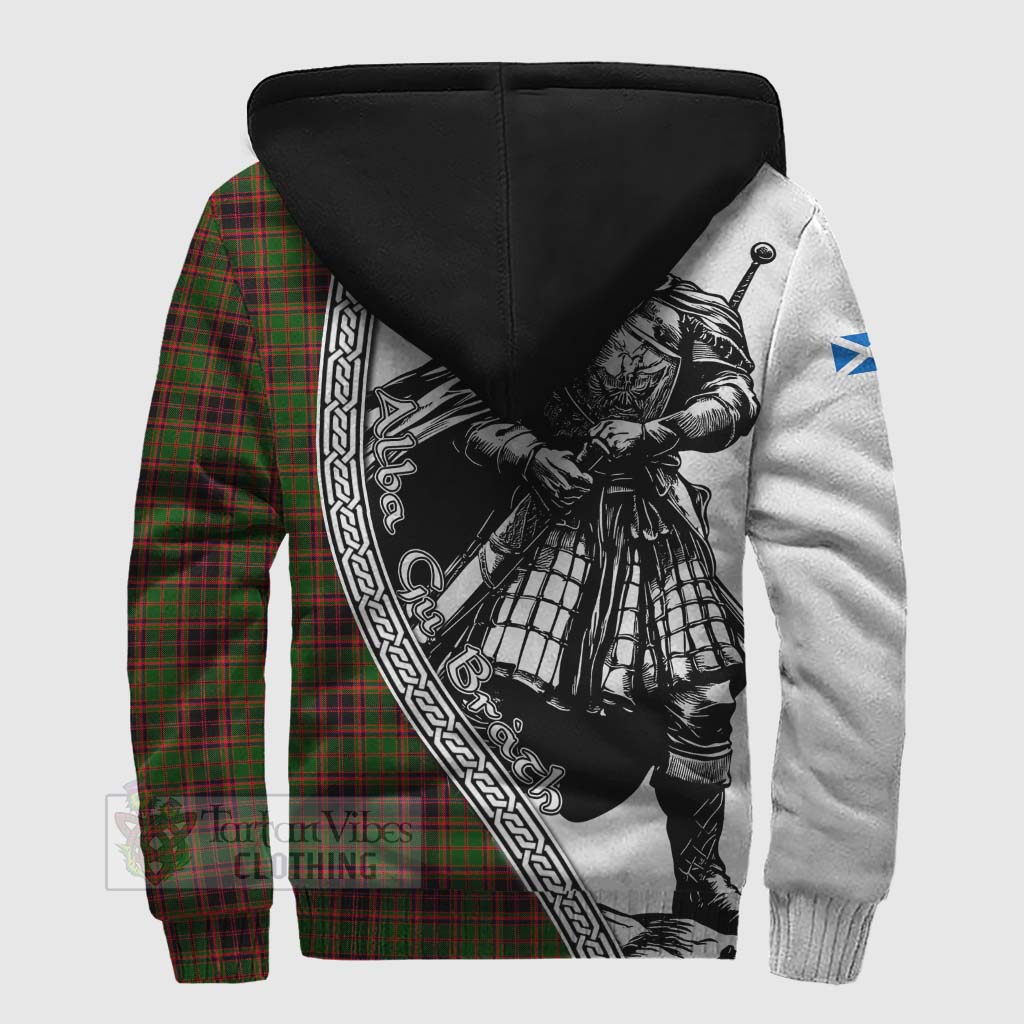 Tartan Vibes Clothing Buchan Tartan Clan Crest Sherpa Hoodie with Highlander Warrior Celtic Style