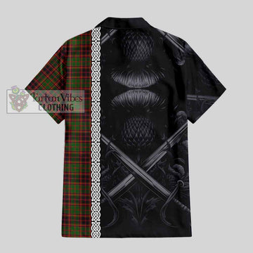 Buchan Tartan Short Sleeve Button Shirt with Family Crest Cross Sword Thistle Celtic Vibes