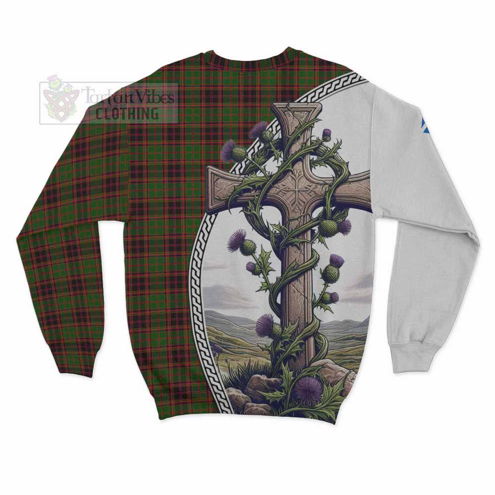 Tartan Vibes Clothing Buchan Tartan Sweatshirt with Family Crest and St. Andrew's Cross Accented by Thistle Vines