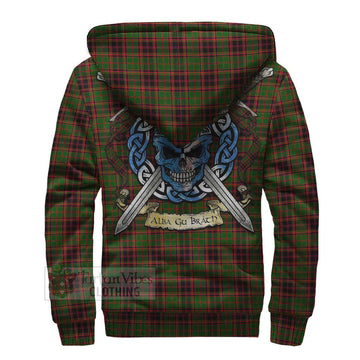 Buchan Tartan Sherpa Hoodie with Family Crest Celtic Skull Style