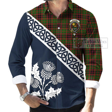 Buchan Tartan Long Sleeve Button Shirt Featuring Thistle and Scotland Map