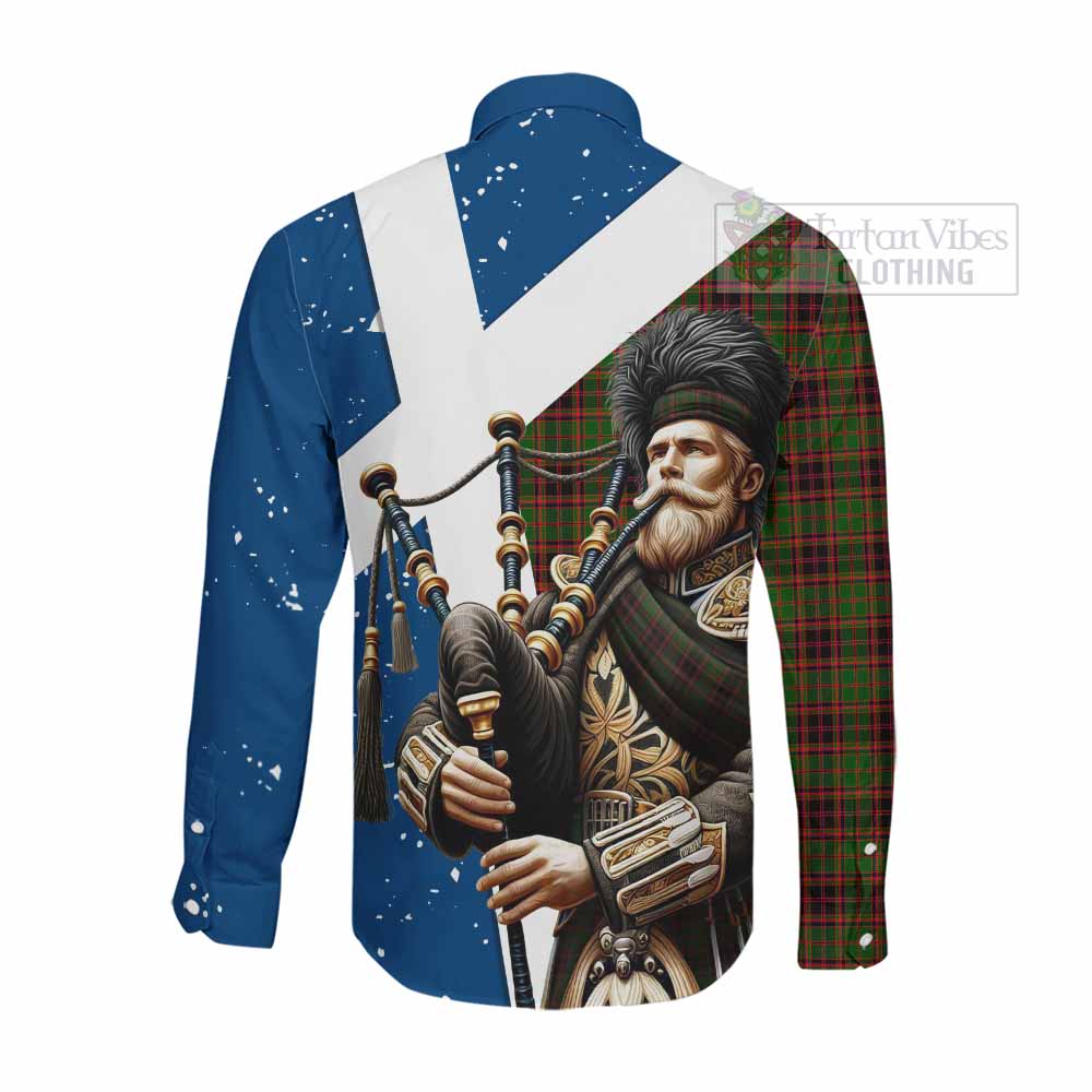 Tartan Vibes Clothing Buchan Tartan Long Sleeve Button Shirt with Family Crest Scottish Bagpiper Vibes