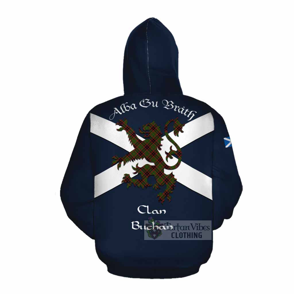 Tartan Vibes Clothing Buchan Tartan Lion Rampant Cotton Hoodie Proudly Display Your Heritage with Alba Gu Brath and Clan Name