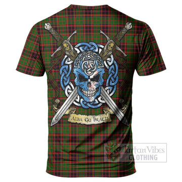 Buchan Tartan T-Shirt with Family Crest Celtic Skull Style