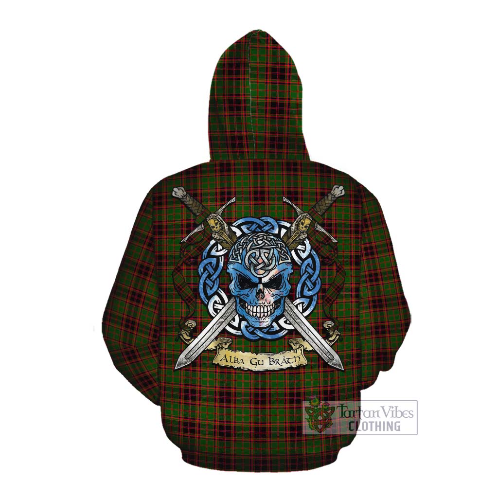 Tartan Vibes Clothing Buchan Tartan Cotton Hoodie with Family Crest Celtic Skull Style