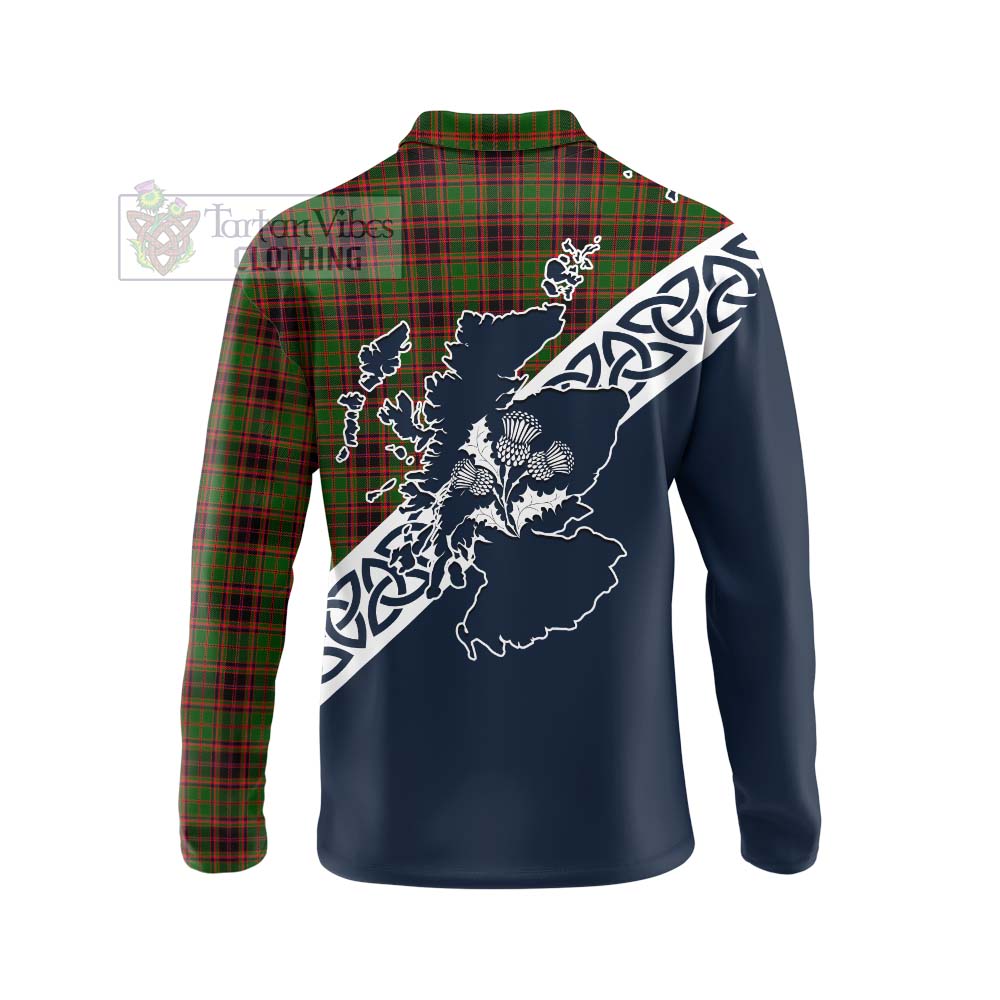 Tartan Vibes Clothing Buchan Tartan Long Sleeve Polo Shirt Featuring Thistle and Scotland Map