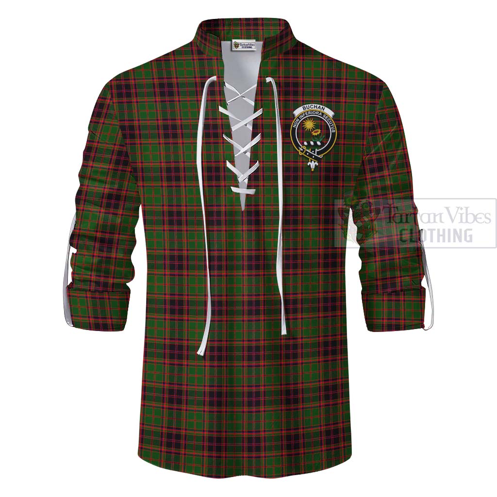 Buchan Tartan Ghillie Kilt Shirt with Family Crest Celtic Skull Style - Tartan Vibes Clothing
