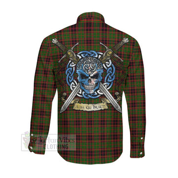 Buchan Tartan Long Sleeve Button Shirt with Family Crest Celtic Skull Style