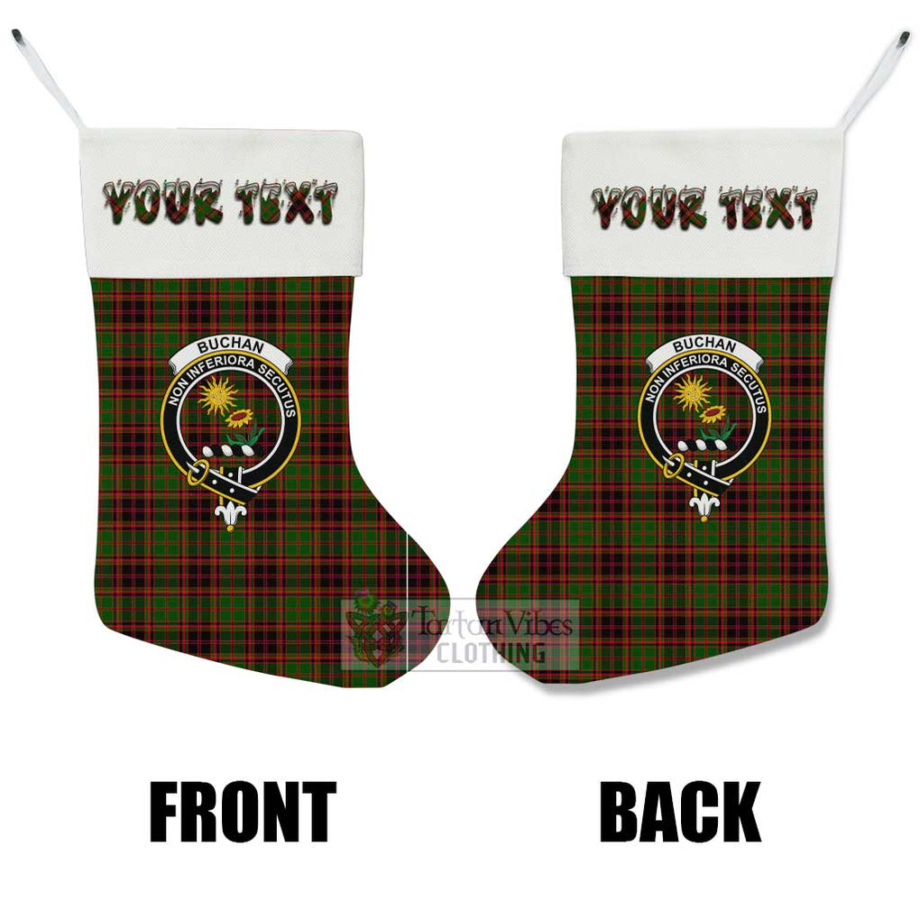 Tartan Vibes Clothing Buchan Tartan Family Crest Christmas Stocking with Personalized Text