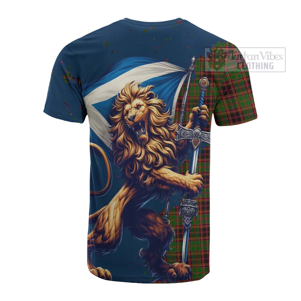 Tartan Vibes Clothing Buchan Tartan Family Crest Cotton T-shirt with Scottish Majestic Lion