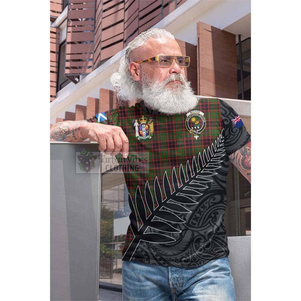 Tartan Vibes Clothing Buchan Crest Tartan Cotton T-shirt with New Zealand Silver Fern Half Style