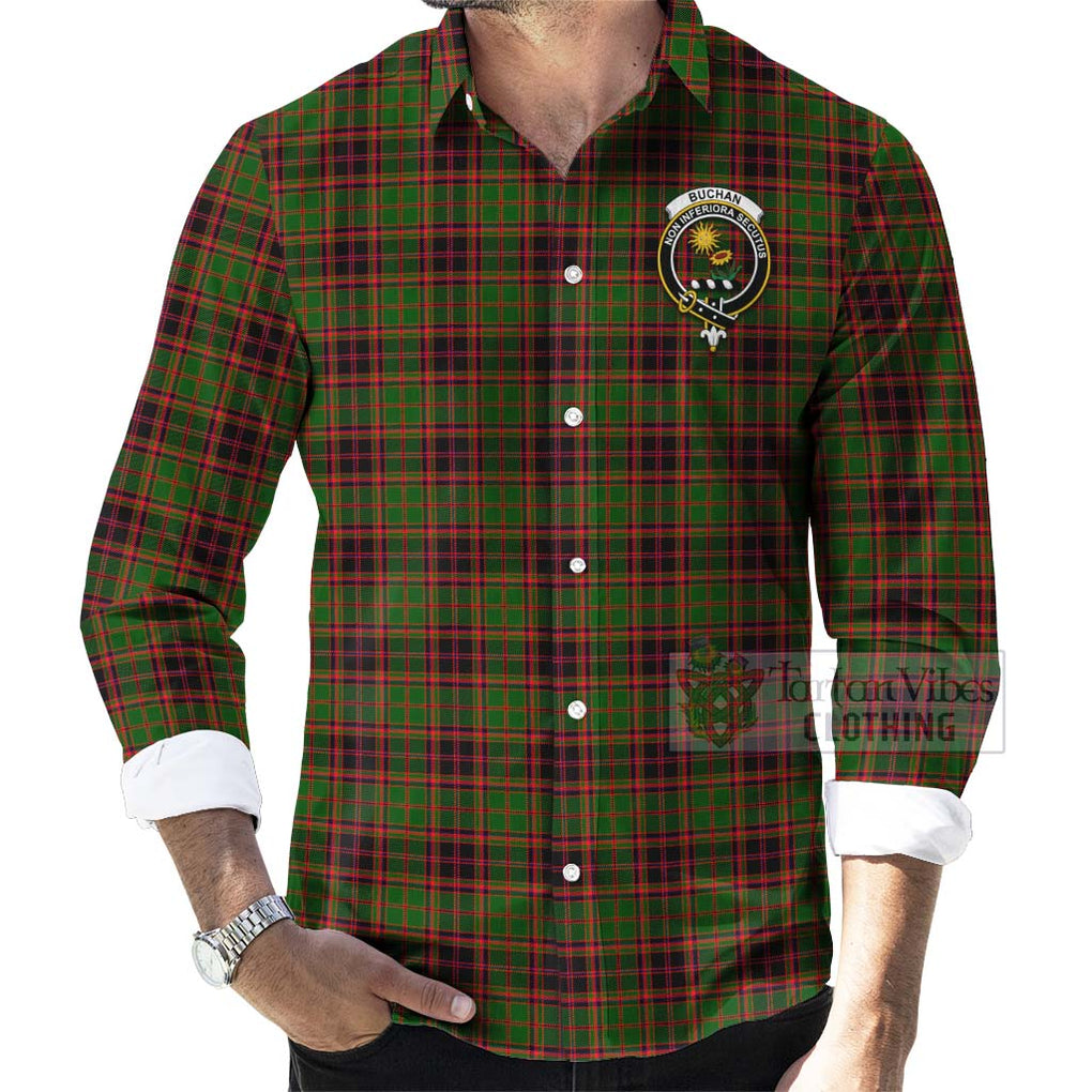 Tartan Vibes Clothing Buchan Tartan Long Sleeve Button Shirt with Family Crest and Bearded Skull Holding Bottles of Whiskey