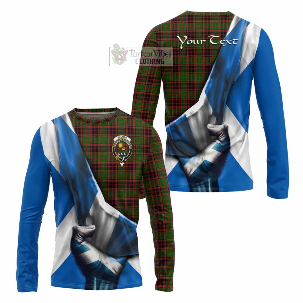 Tartan Vibes Clothing Buchan Tartan Long Sleeve T-Shirt with Family Crest Scotland Patriotic Style