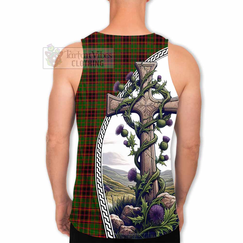 Tartan Vibes Clothing Buchan Tartan Men's Tank Top with Family Crest and St. Andrew's Cross Accented by Thistle Vines