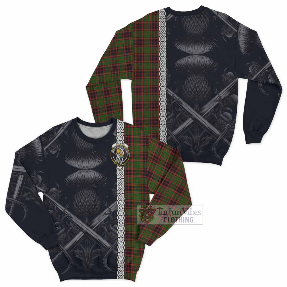 Tartan Vibes Clothing Buchan Tartan Sweatshirt with Family Crest Cross Sword Thistle Celtic Vibes