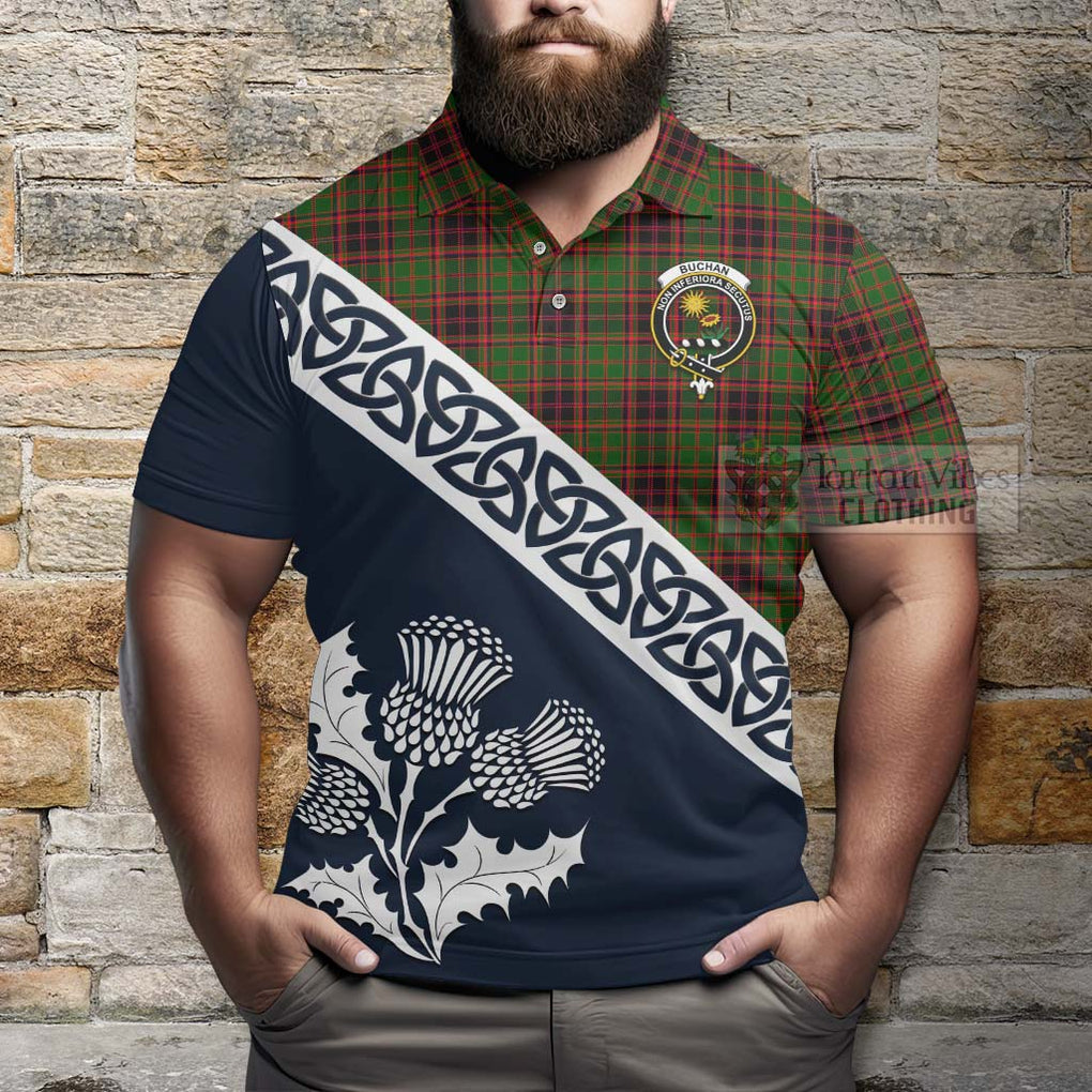 Buchan Tartan Polo Shirt Featuring Thistle and Scotland Map