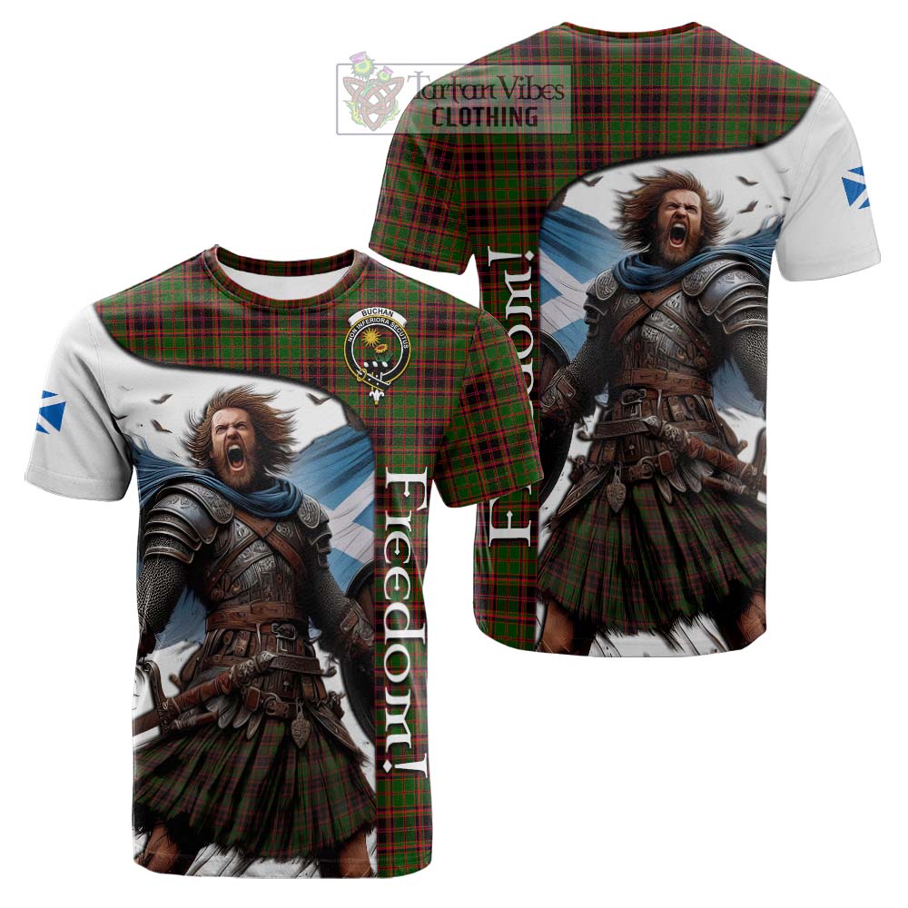 Tartan Vibes Clothing Buchan Crest Tartan Cotton T-shirt Inspired by the Freedom of Scottish Warrior