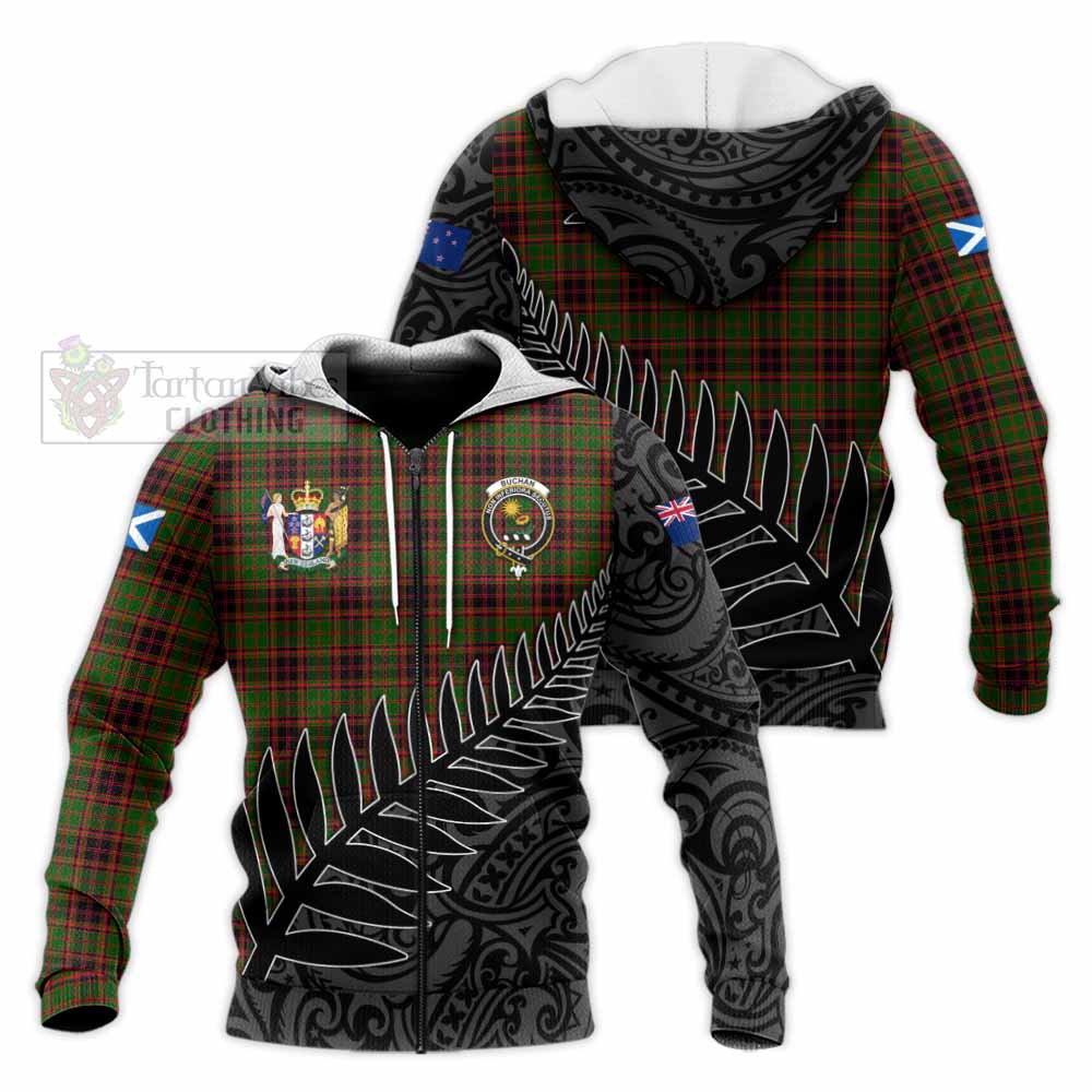 Tartan Vibes Clothing Buchan Crest Tartan Knitted Hoodie with New Zealand Silver Fern Half Style