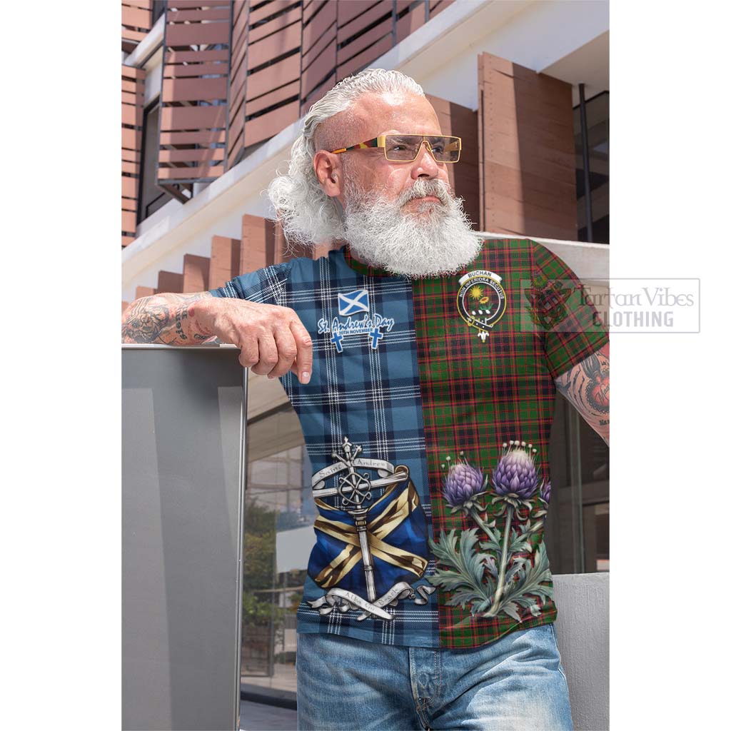 Tartan Vibes Clothing Buchan Tartan Cotton T-shirt Happy St. Andrew's Day Half Tartan Style