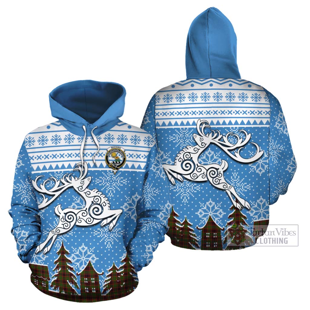 Tartan Vibes Clothing Buchan Clan Christmas Cotton Hoodie Celtic Reindeer Style