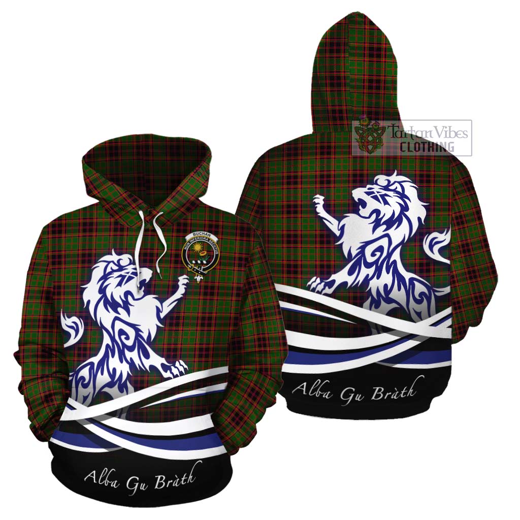 Tartan Vibes Clothing Buchan Tartan Cotton Hoodie with Alba Gu Brath Regal Lion Emblem