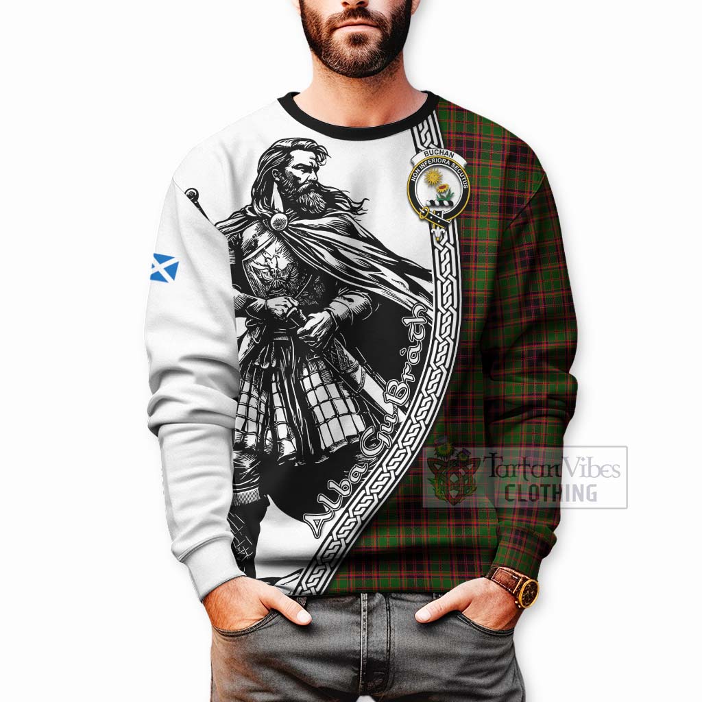 Tartan Vibes Clothing Buchan Tartan Clan Crest Sweatshirt with Highlander Warrior Celtic Style