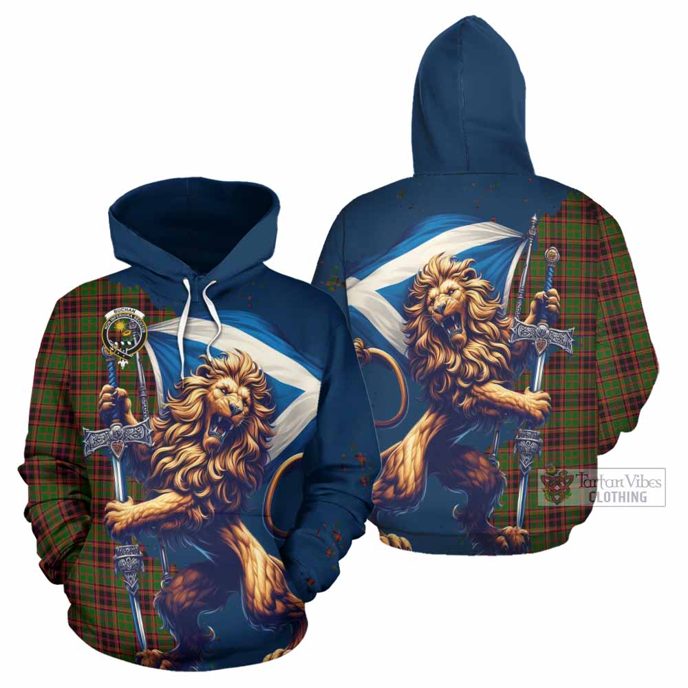 Buchan Tartan Family Crest Hoodie with Scottish Majestic Lion