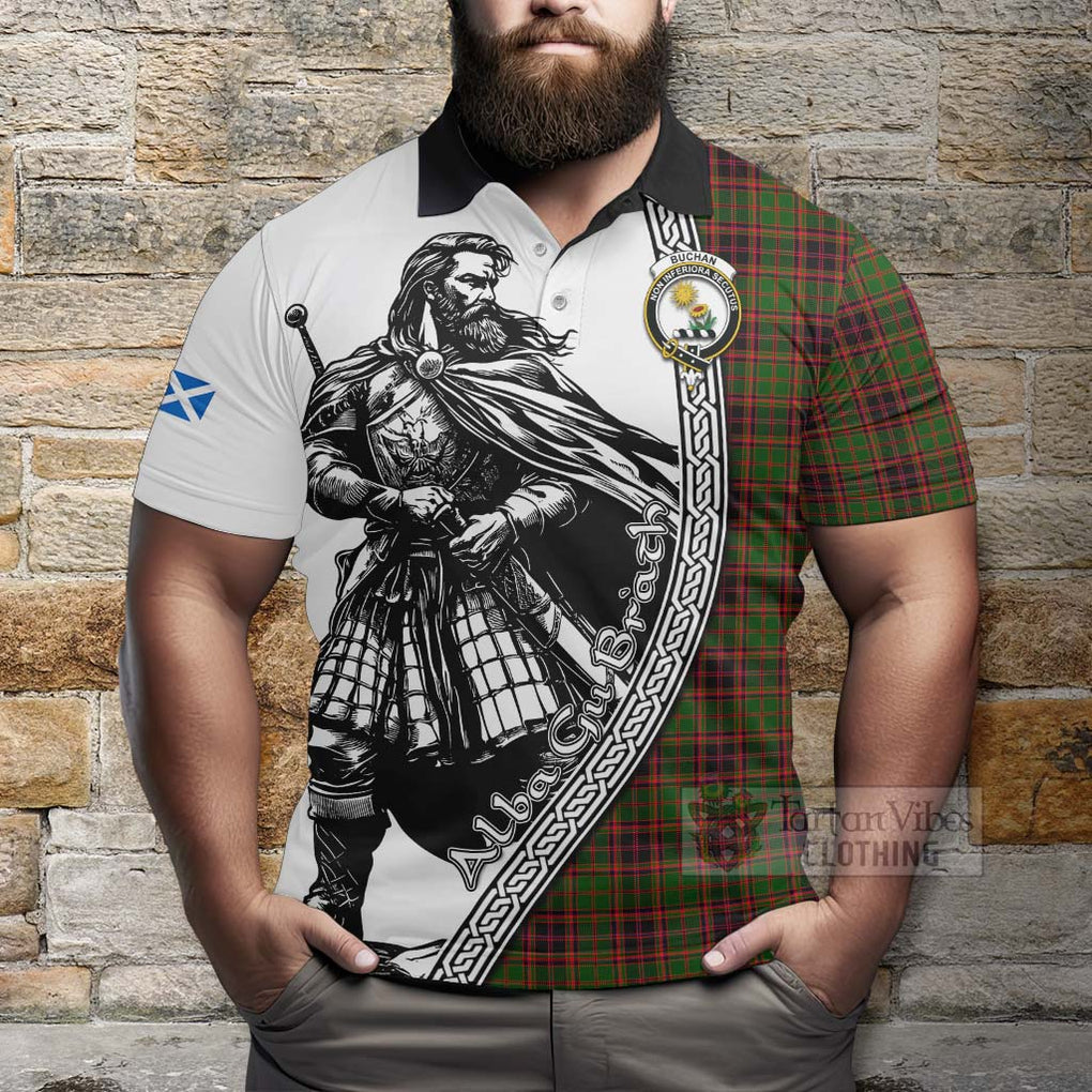 Tartan Vibes Clothing Buchan Tartan Clan Crest Polo Shirt with Highlander Warrior Celtic Style