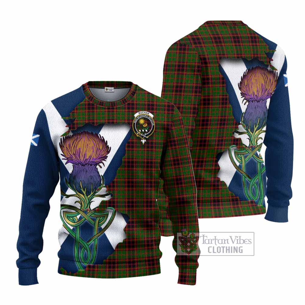 Buchan Tartan Family Crest Knitted Sweater Scottish Thistle Celtic Inspired - Tartan Vibes Clothing