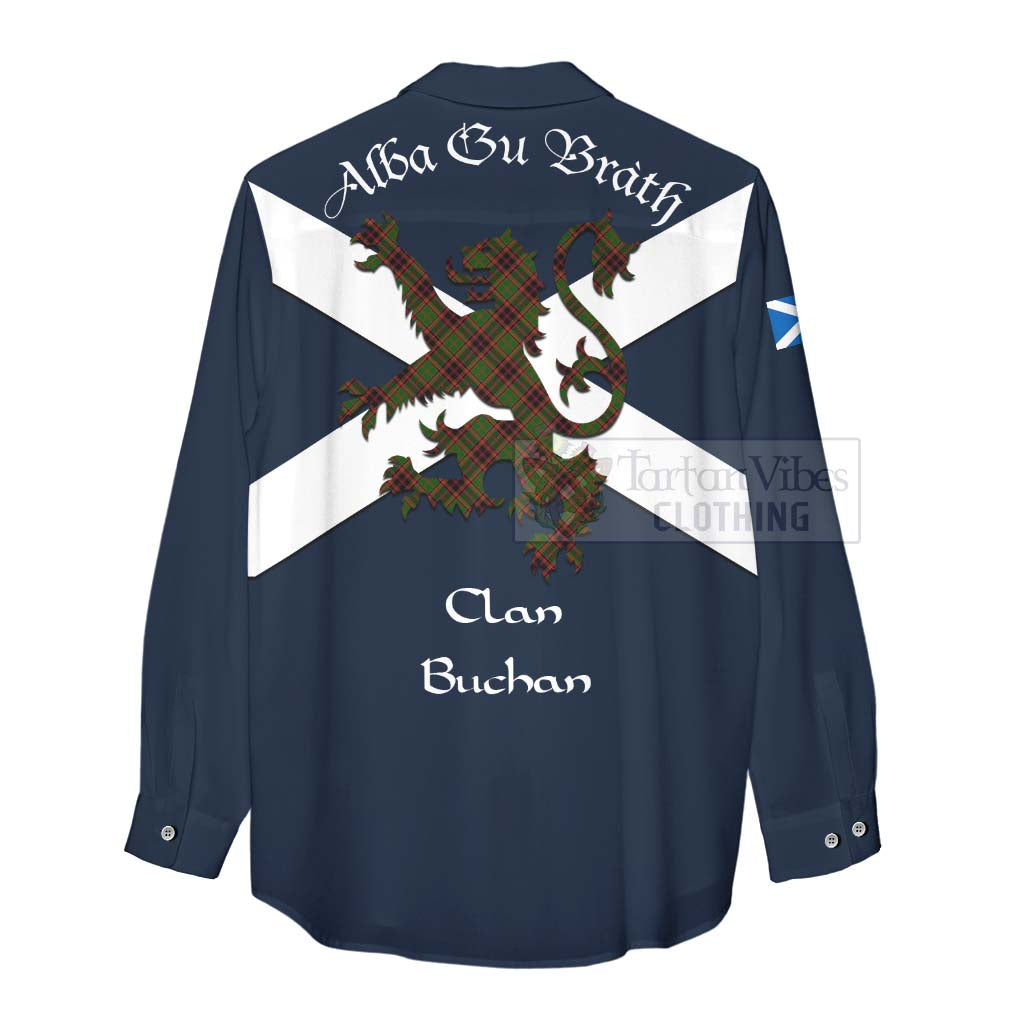 Tartan Vibes Clothing Buchan Tartan Lion Rampant Women's Casual Shirt Proudly Display Your Heritage with Alba Gu Brath and Clan Name