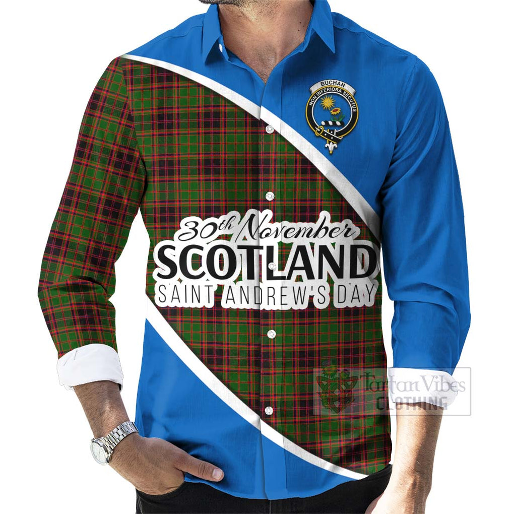 Tartan Vibes Clothing Buchan Family Crest Tartan Long Sleeve Button Shirt Celebrate Saint Andrew's Day in Style