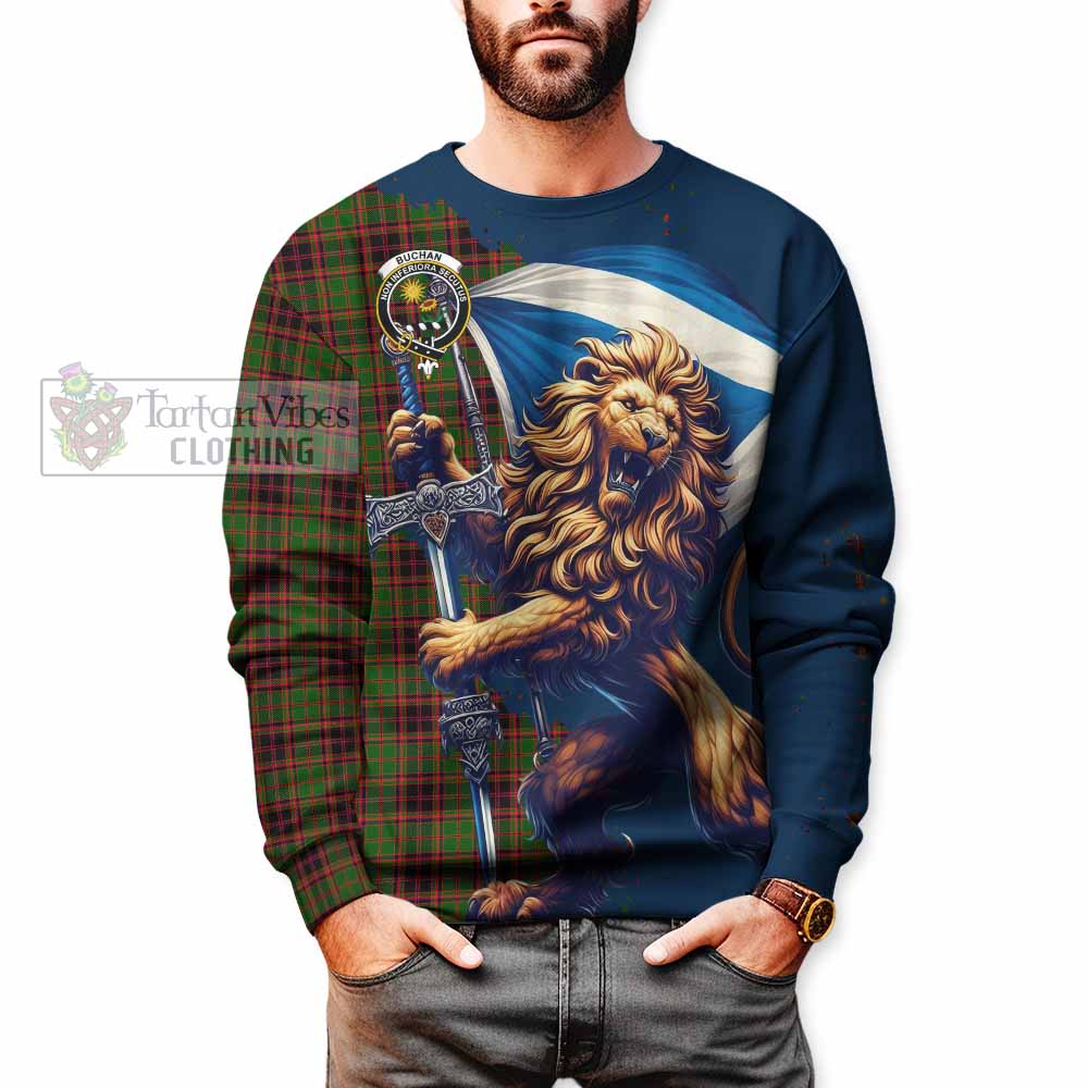 Tartan Vibes Clothing Buchan Tartan Family Crest Sweatshirt with Scottish Majestic Lion